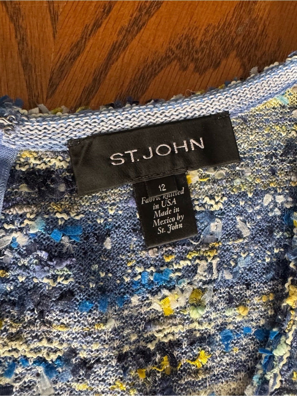 ST.JOHN Women's Tweed Blue Yellow White Gray Purple Dress Sz 12 - Picture 4 of 5